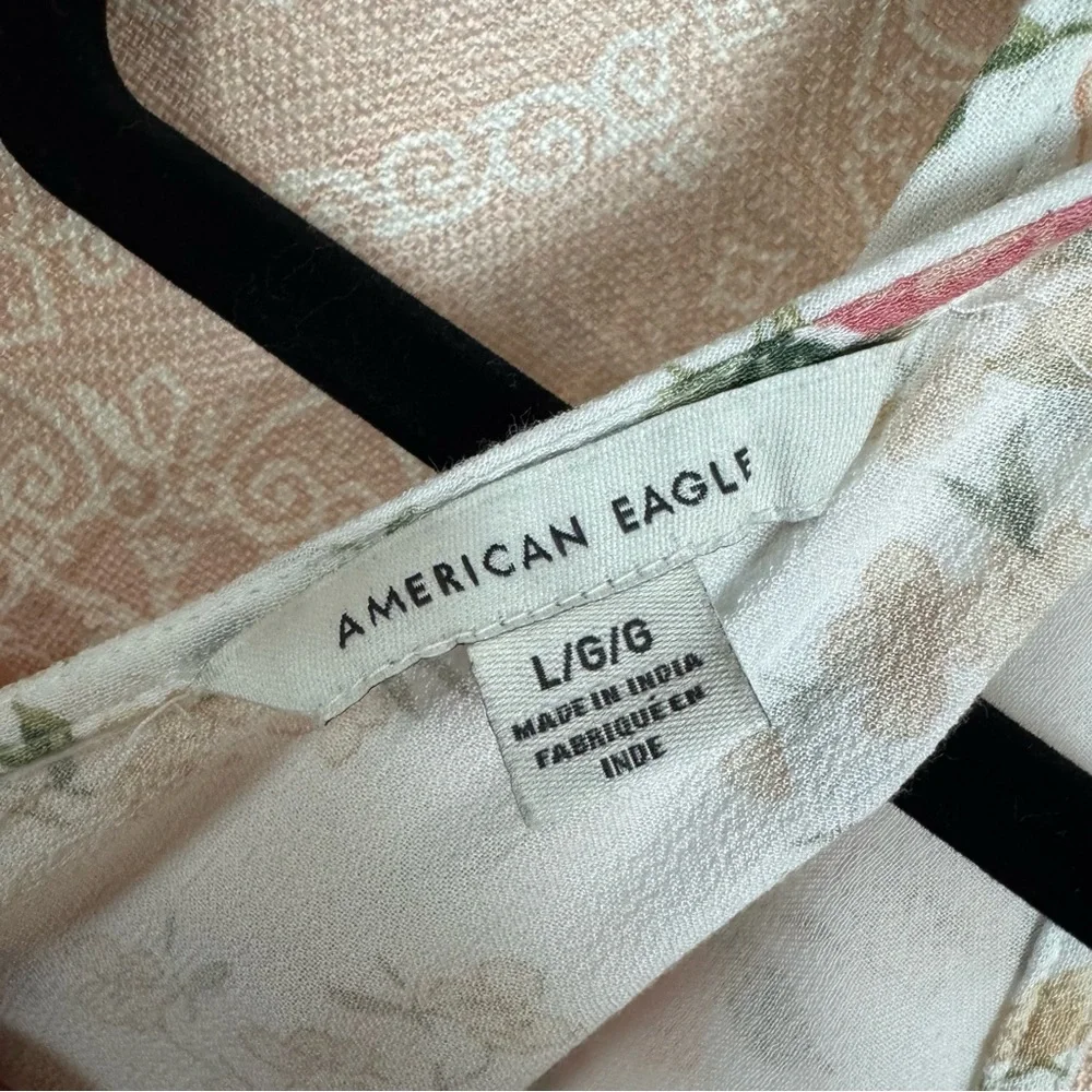 American Eagle Cream and Pink Floral Mini Romper Flowy Ruffle Hem Size Large - Picture 4 of 13
